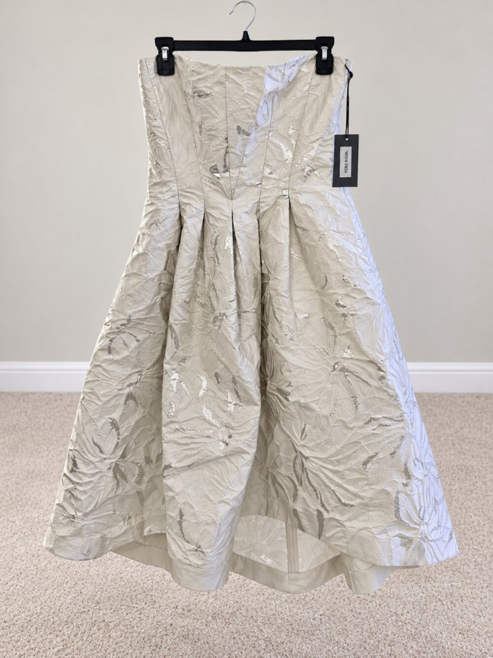 NWT Vera Wang Strapless Cocktail Dress Ivory Silver Floral Size 10